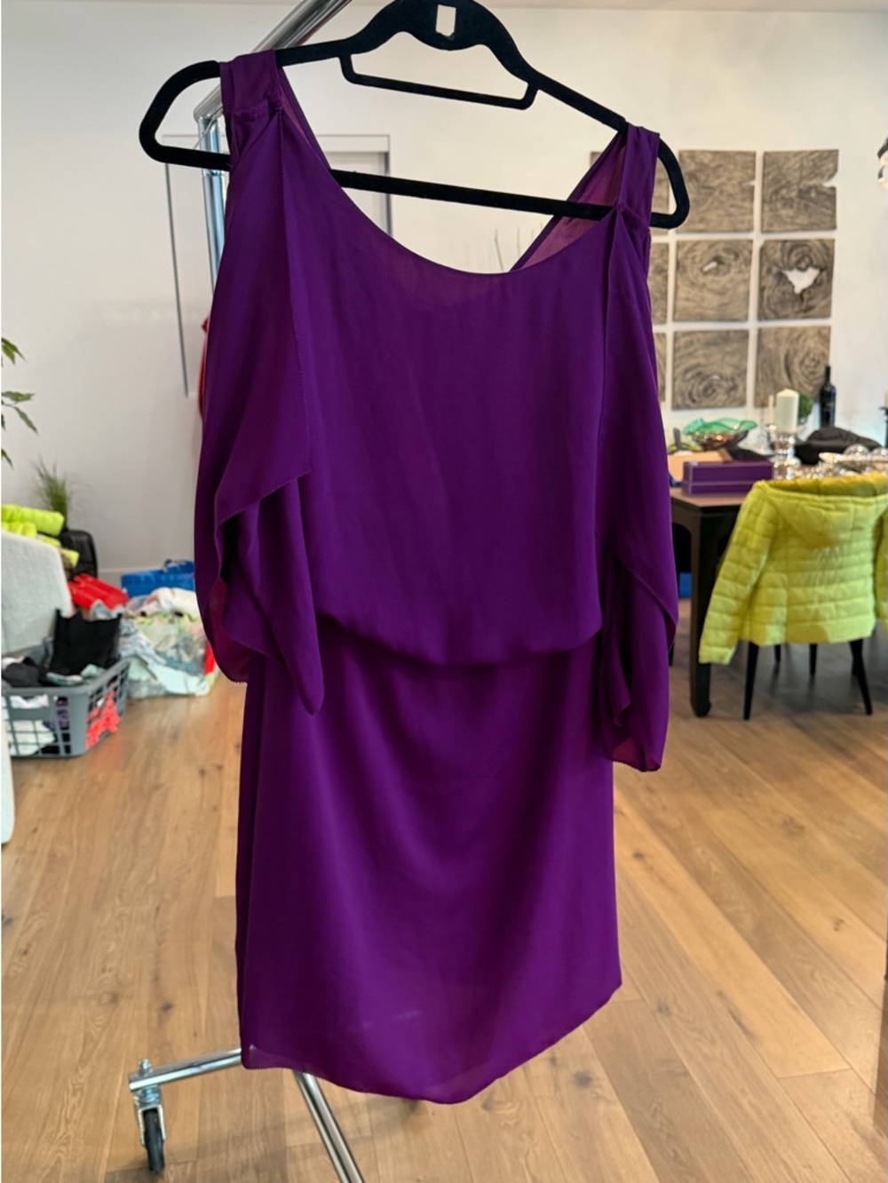 Halston Heritage Purple Sleeveless Draped Mini Dress